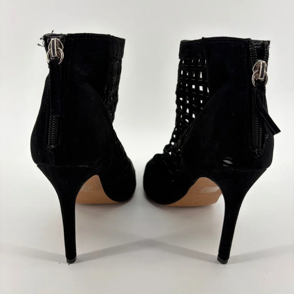 Aldo Ankle Boots Black Women 7.5 Laser Cut‎ Out Cage Pointed Toe Stiletto Heel